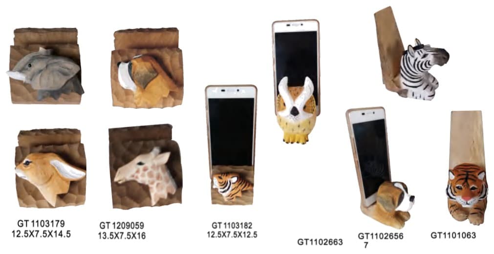 Hand-Carved Wooden Animal Phone Holders, Assorted Designs