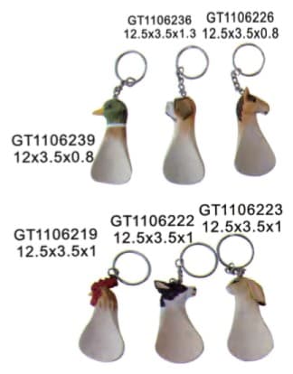 Carved Wooden Teardrop Keychains with Animal Heads, 6 Designs